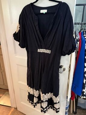Anthropologie Black Dress with Cream Embroidery